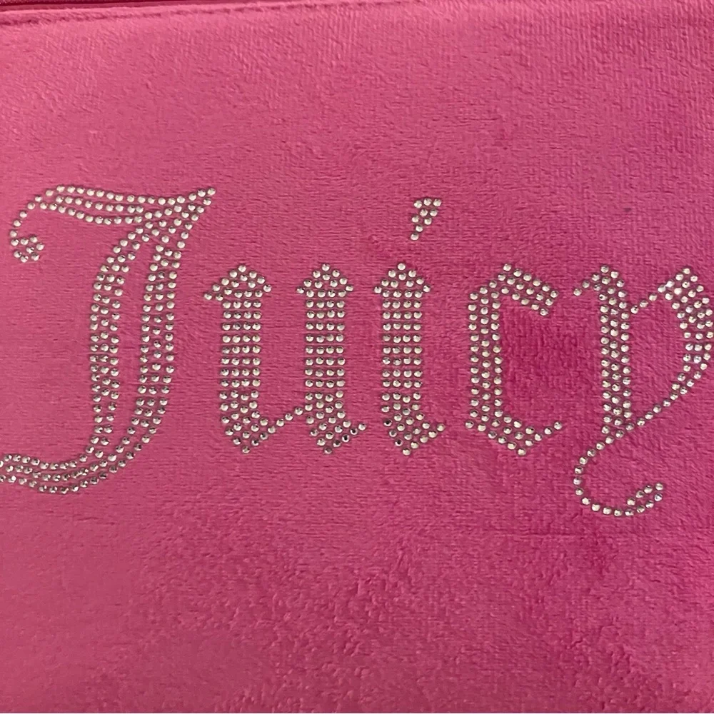 JUICY COUTURE Rhinestone Logo Pink Velour Makeup Pouch Travel Bag NEW NWT